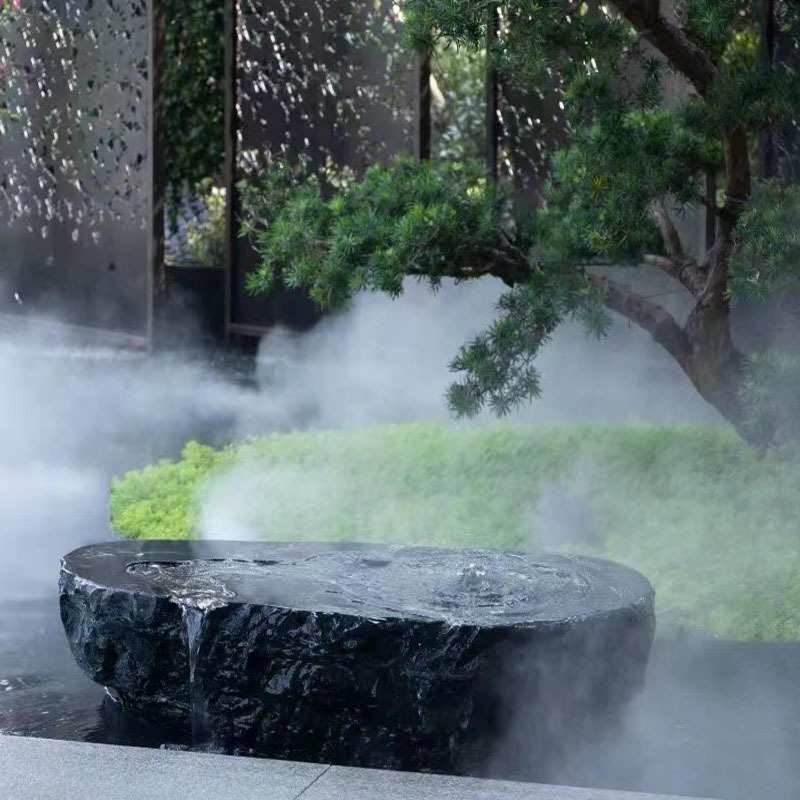 日式庭院黑山石水钵流水户外水池别墅花园青石中国黑水槽石盆造景