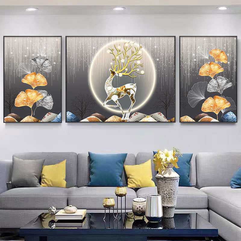 装饰画高级感沙发背景墙挂画代发样板间工装家居软装客厅三联壁画