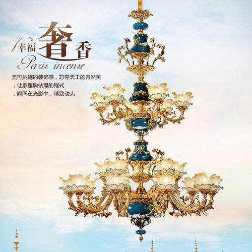 法式奢华别墅三层大吊灯 欧式锌合金复式楼客厅灯 楼梯长吊灯