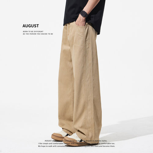 August卡其工装休闲裤男2026年春夏宽松直筒长裤男士百搭薄款裤子
