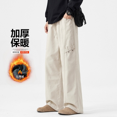 纯棉加绒工装裤男款冬季宽松休闲裤2025新款秋冬加厚保暖男士裤子