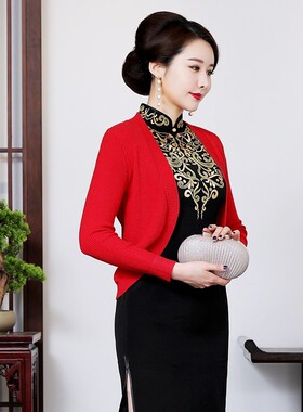 旗袍小披肩日系复古毛线开衫女薄款2021春季毛衣外套短款春秋外搭