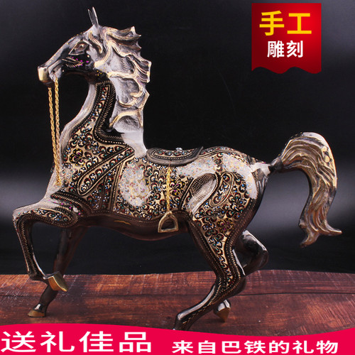 巴基斯坦手工铜器精雕生肖铜马客厅玄关家居艺术铜制摆设一马当先