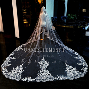 新款新娘结婚主婚纱头纱超仙森系韩式长款大拖尾头纱高级感头纱
