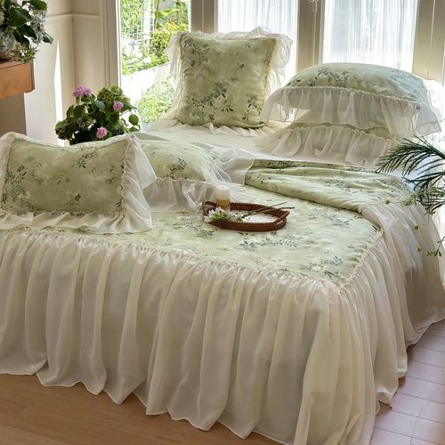 法式少女心雪纺花边天丝夏被四件套夏凉被裸睡空调被可机洗双人夏