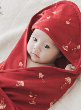 初生婴儿包被纯棉a类春秋季产房包巾新生宝宝抱被红色满月拜新年