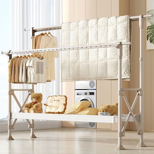 晾衣架落地折叠家用阳台凉衣服架子室内凉晒伸缩挂衣杆晒被子神器