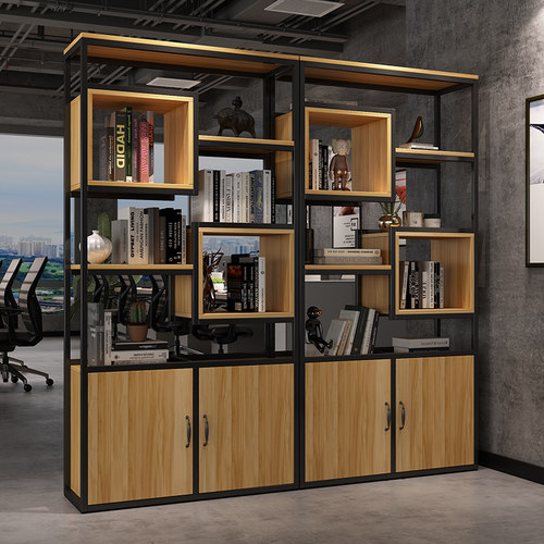 公司隔断墙置物架办公室铁艺屏风隔断简约镂空展示架客厅花架书柜