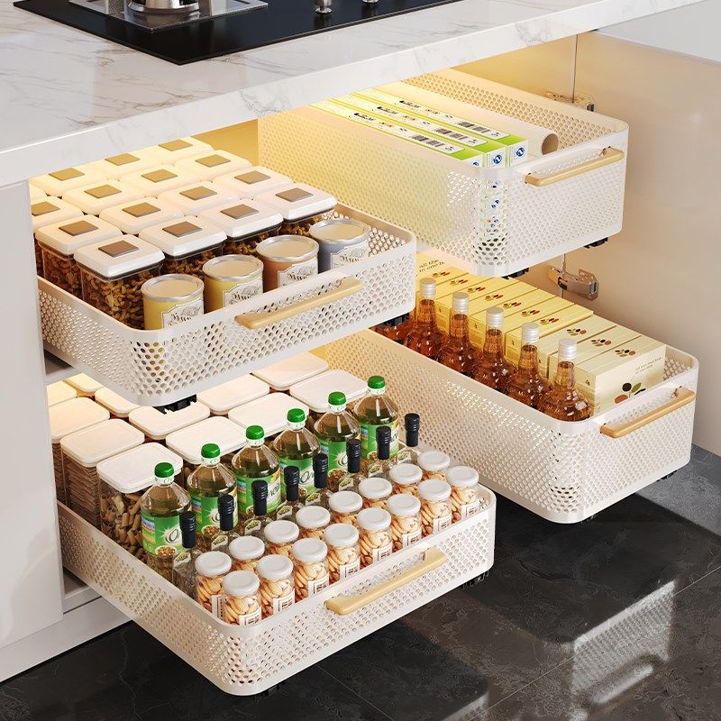 橱柜内拉篮抽拉式厨房置物架下水槽深柜碗碟盘抽屉式免打孔收纳盒,厨房/烹饪用具,厨房置物架/置物柜/角架,淘宝优惠券,粉丝福利购,淘宝优惠卷