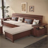 北美黑胡桃实木沙发组合客厅冬夏两用储物沙发直排四人位带贵妃榻