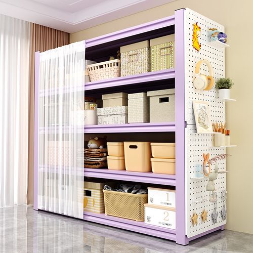 家用紫色置物架钢制货架多层收纳层架阳台客厅彩色置物架超市展示