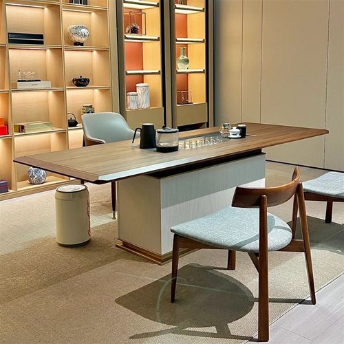 新中式茶桌椅北美黑胡桃木茶台高端实木办公室家用茶室泡茶桌定制