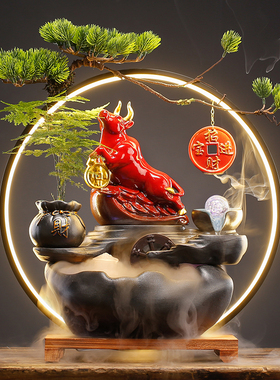 中式流水生财摆件家居客厅办公室桌面创意陶瓷招财猫装饰开业礼品