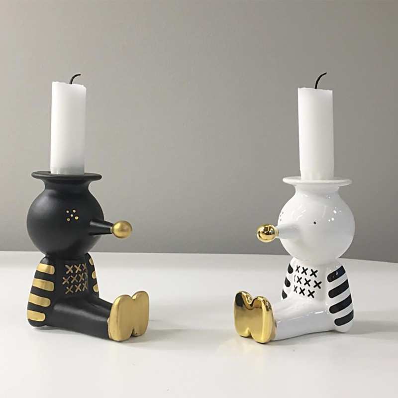 北欧设计师极简艺术陶瓷24k镀金木偶蜡烛台创意客厅卧室桌面摆件