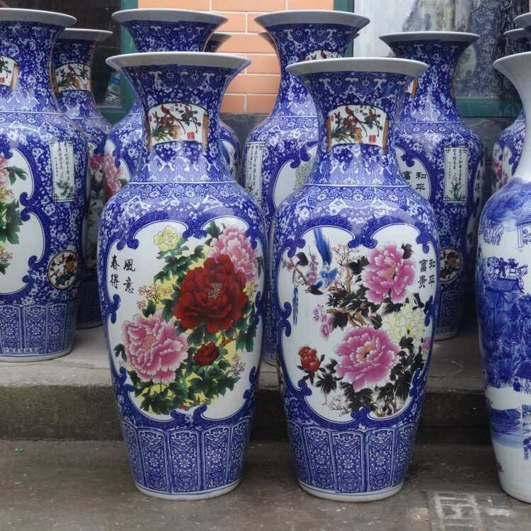 陶瓷落地大花瓶青花斗彩山水花鸟瓷器装饰工艺品 开业庆典礼品