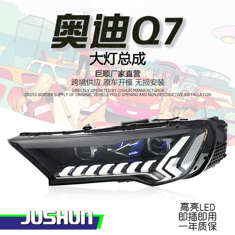 适用于20-23款奥迪Q7大灯总成改装高配矩阵LED日行灯流光转向透镜