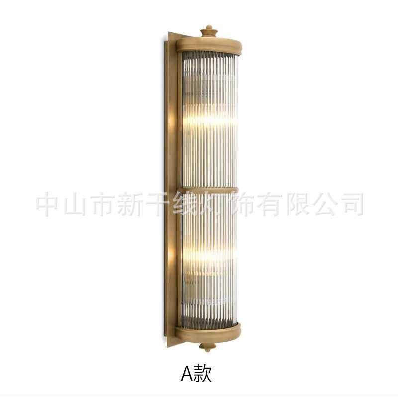 后现代设计师轻奢美式壁灯北欧复古客厅卧室过道水晶全铜背景墙灯