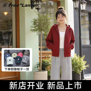 k-Free^Lancer新款女生卫衣红色德绒初中生连帽外套冬装过年穿搭
