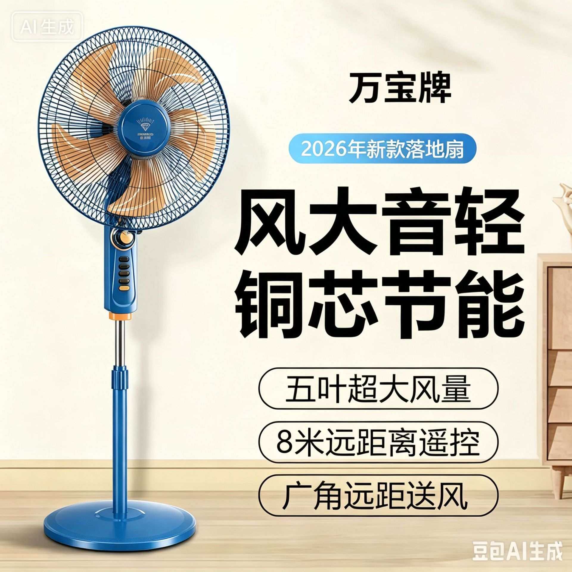 万宝牌电风扇立式遥控宿舍大风力电扇家用轻音落地扇摇头2026新款