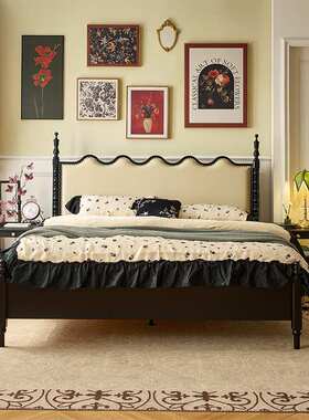 复古雪澜床/法式复古双人床180x200带床垫黑色高端1.5木床