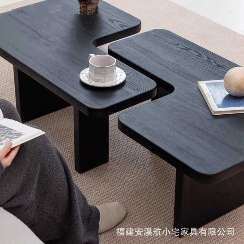 侘寂风实木家用客厅茶几茶台异形自由拼接组合茶桌简约创意矮桌子