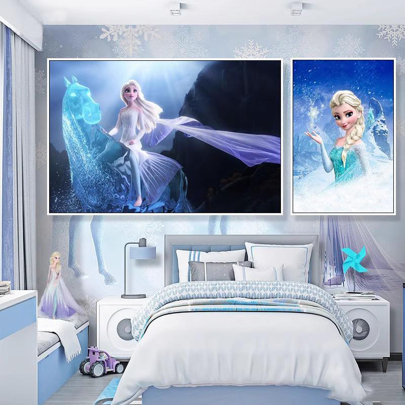 儿童房装饰挂画女孩卧室床头公主房间冰雪奇缘爱莎艾莎少女心壁画