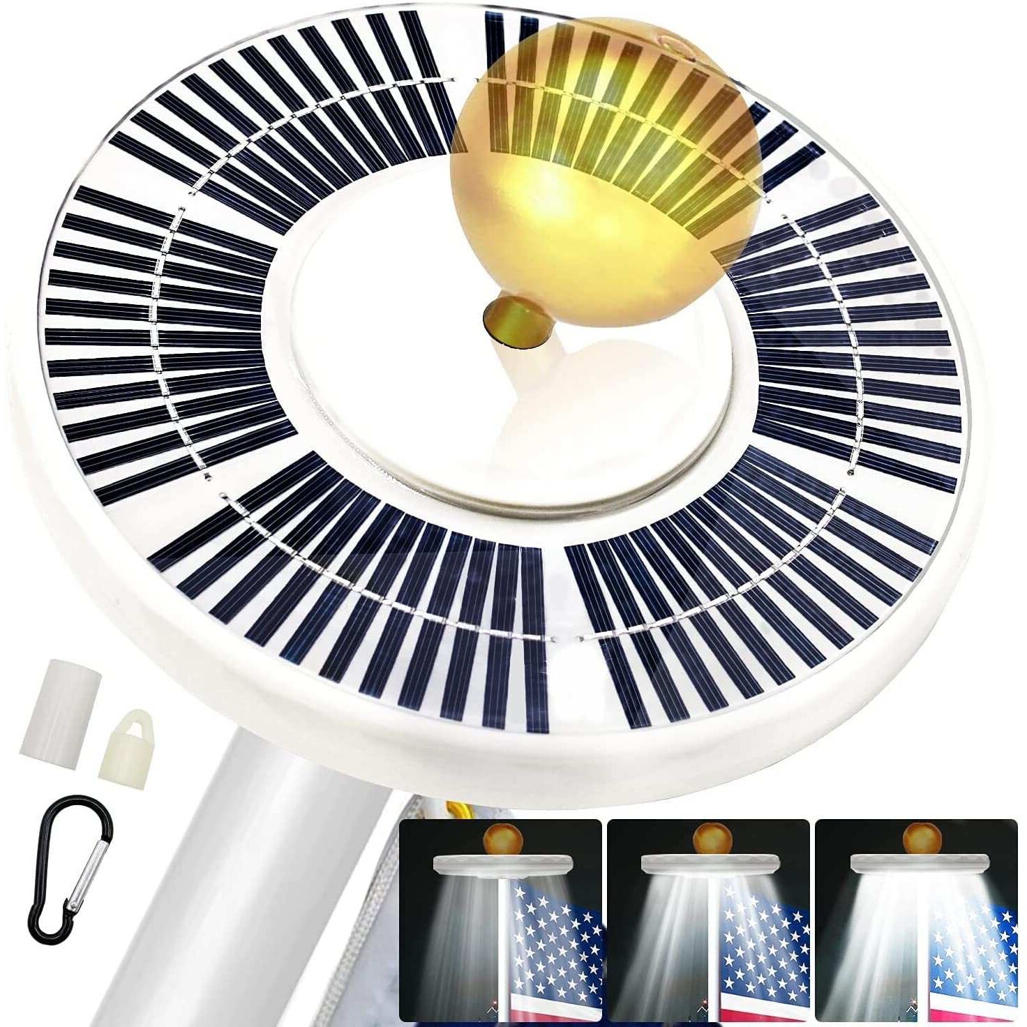 新款细条纹电镀48LED户外太阳能旗杆灯 旗帜灯 帐篷野营灯伞顶灯