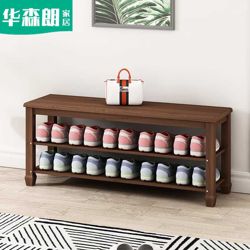 门口鞋架简约现代门厅仿古多层实木多功能储物柜可坐换鞋凳鞋柜