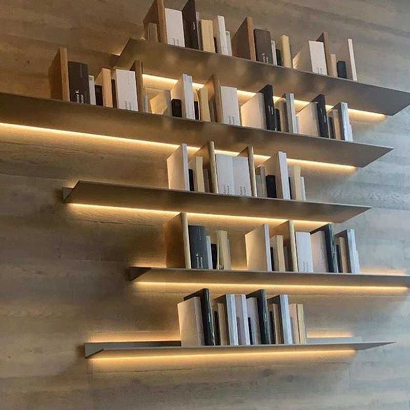 金属LED展架开放式层板背景墙置物架一字带灯隔板储物架发光架子