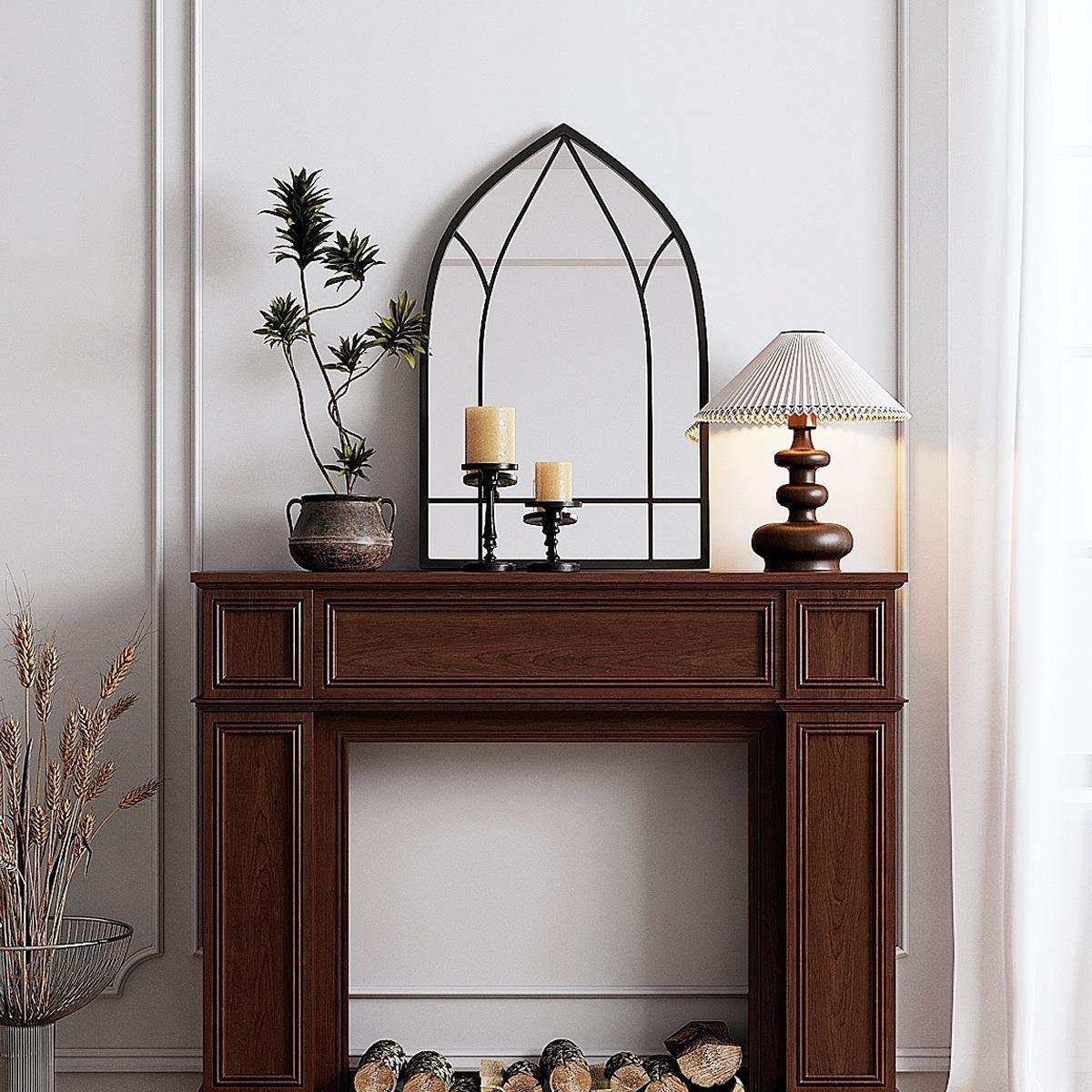 美式复古仿真壁炉装饰柜子胡桃木色玄关置物架婚礼直播间拍摄道具