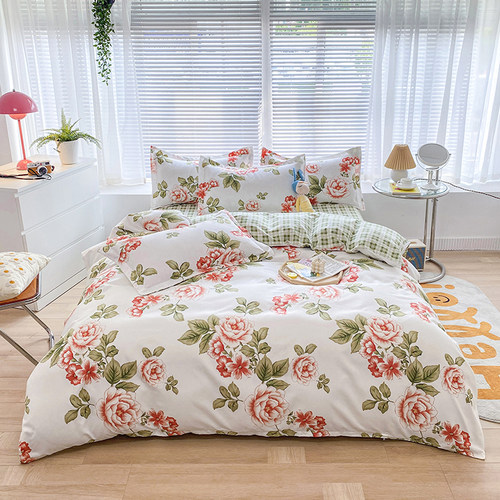 春夏季磨毛四件套用纯色水洗棉床单被套亲肤斜纹2m学生宿舍三件套