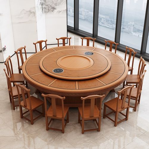 酒店电动餐桌大圆桌自动转盘15人20人饭店包厢宴会桌电磁炉火锅桌