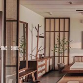 国潮客厅进门隔断法式 日式 实木藤编入户玄关新中式 中古风民宿屏风