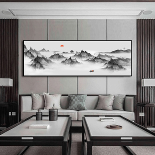 新中式 饰画茶室背景墙房间壁画卧室床头墙面山水画 墙壁挂画客厅装