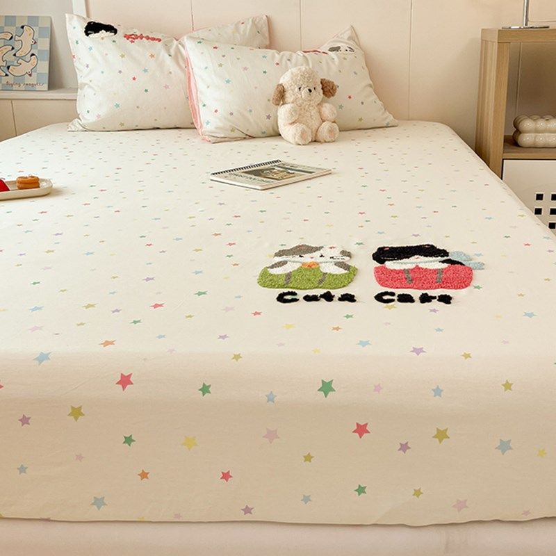 卡通毛巾绣纯棉床笠单件100全棉儿童女孩床单罩床垫保护罩三件套,床上用品,床笠,淘宝优惠券,粉丝福利购,淘宝优惠卷