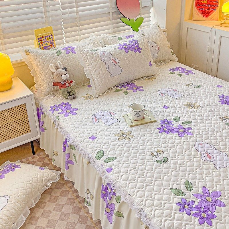 新款小清新风蕾丝边水洗棉夹棉床裙三件套单件床罩床套四季通用,床上用品,床裙,淘宝优惠券,粉丝福利购,淘宝优惠卷