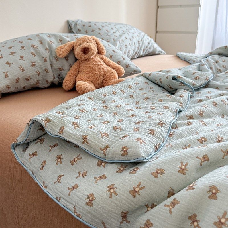 可以裸睡的夏凉被~60s全棉皱皱纱空调被可机洗纯棉四件套柔软少女