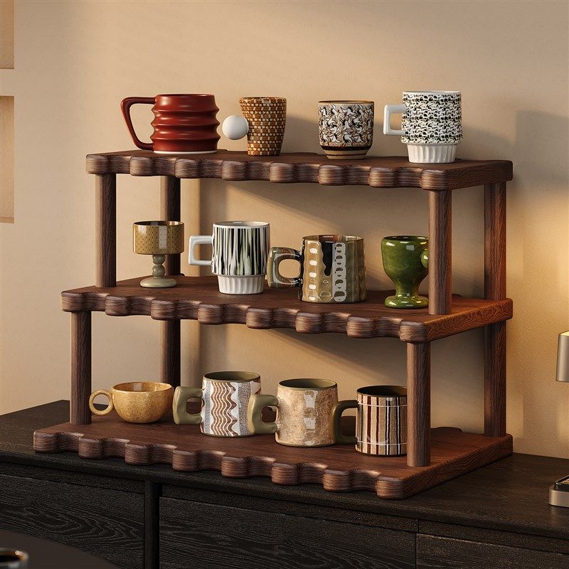 杯架杯子收纳架桌面放水杯咖啡杯实木托盘茶具架餐桌台面置物架子