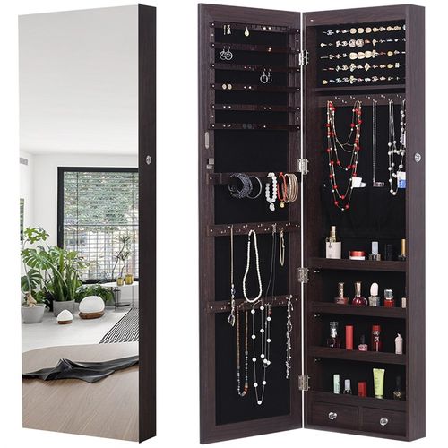 穿衣镜壁挂收纳柜卧室全身镜首饰化妆品收纳柜客厅储物带灯网红款