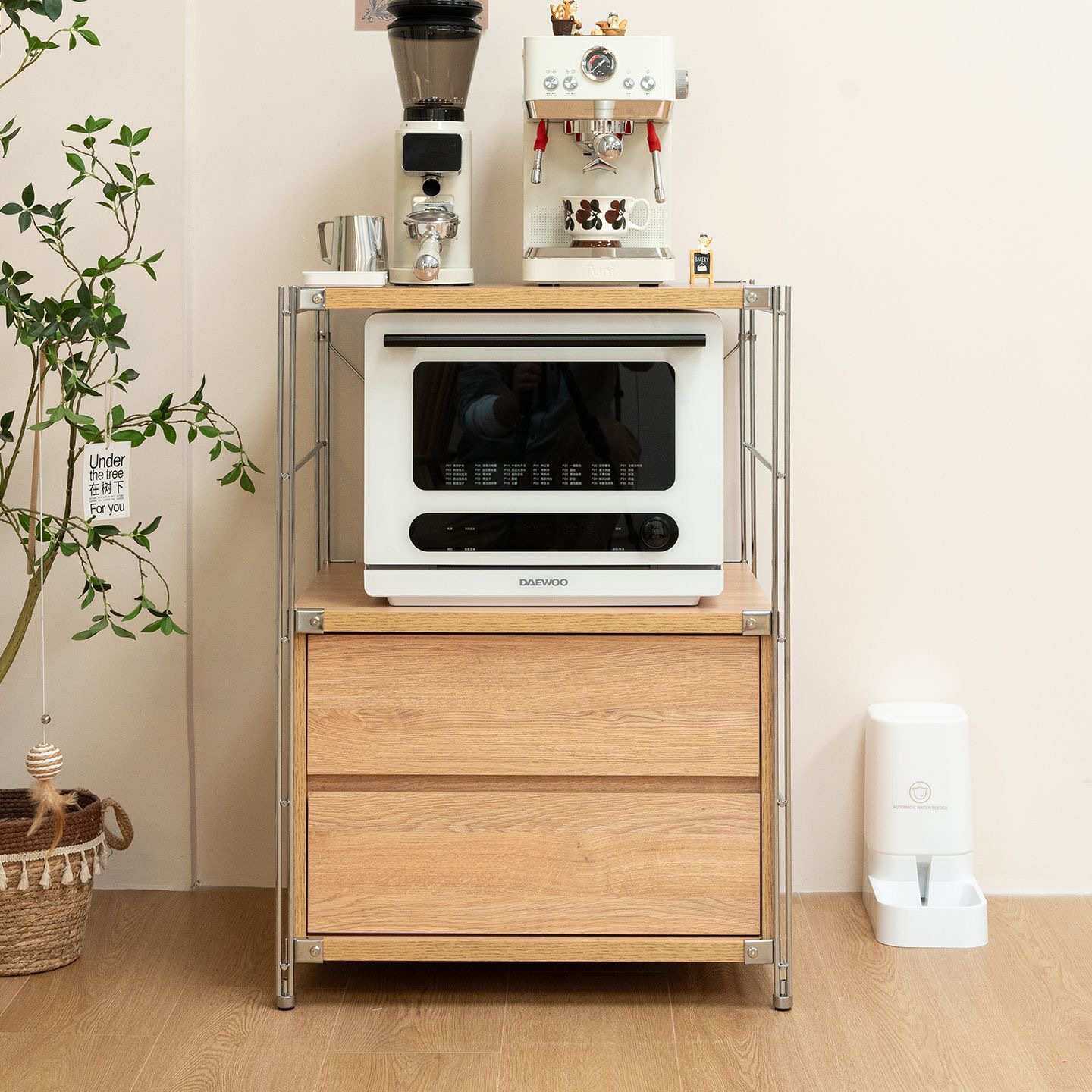 25年新款日式美学抽屉厨房落地咖啡机置物架微波炉烤箱收纳储物边