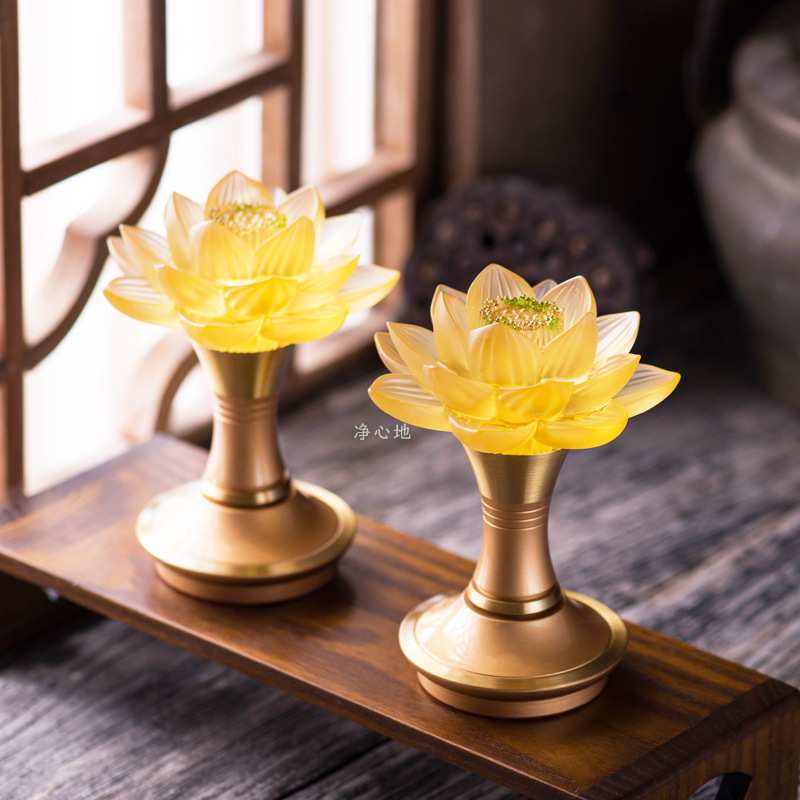 家用充电莲花灯佛供灯LED佛前供灯神台灯插电纯铜长明灯荷花灯