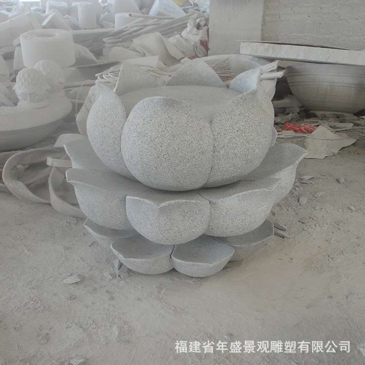石雕莲花座流水喷泉 园林景观摆件 莲花水钵