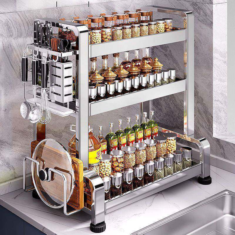 304不锈钢加粗调料架加厚厨房置物架调料架油盐台面多层收纳架