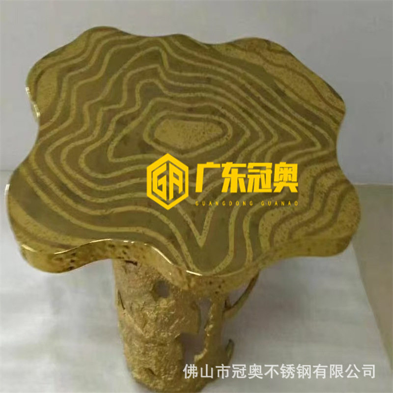 不锈钢镜面玫瑰金蚀刻树墩艺术茶几酒店大厅客房意式金属茶台