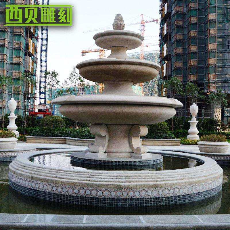 楼盘别墅大型石雕喷泉 工厂 室外花岗岩多层景观流水喷泉