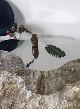 Bapu不锈钢镜面创意异形茶几不规则简约桌银色客厅茶桌咖啡桌组合