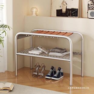 现代简约风多功能换鞋凳高级入户鞋柜铁艺材质不锈钢色坐式设计