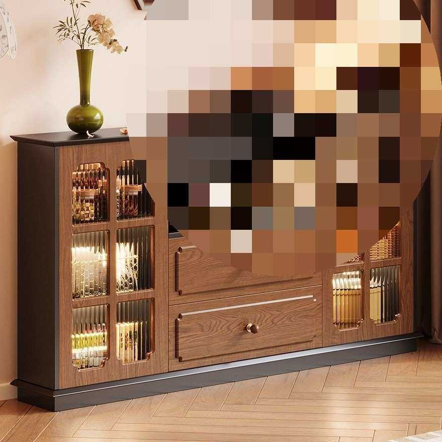 中古风实木餐边柜客厅一体茶水柜靠墙复古储物柜收纳窄柜展示柜子