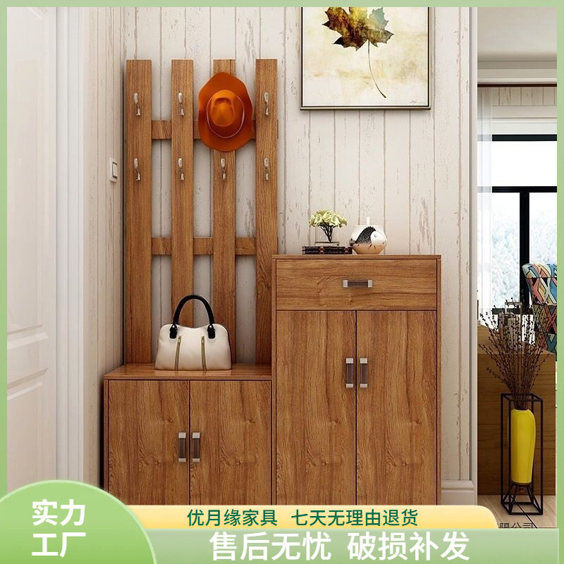 门口鞋柜简约现代门厅柜衣帽柜大容量多功能储物柜带挂衣架可坐