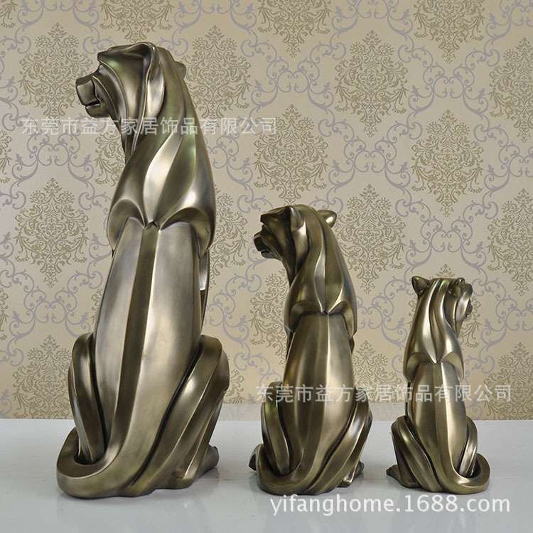 新款树脂仿铜三口之家豹子摆件 家居装饰品 纯铜效果工艺品